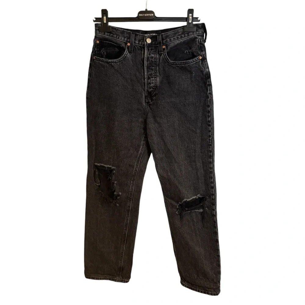 Aritzia Denim Forum The Joni High Rise Loose Jeans Size 28 Black Distressed READ